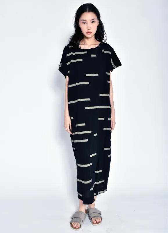 BROKEN STRIPE LONG DRESS - BLACK sold by Wildflower