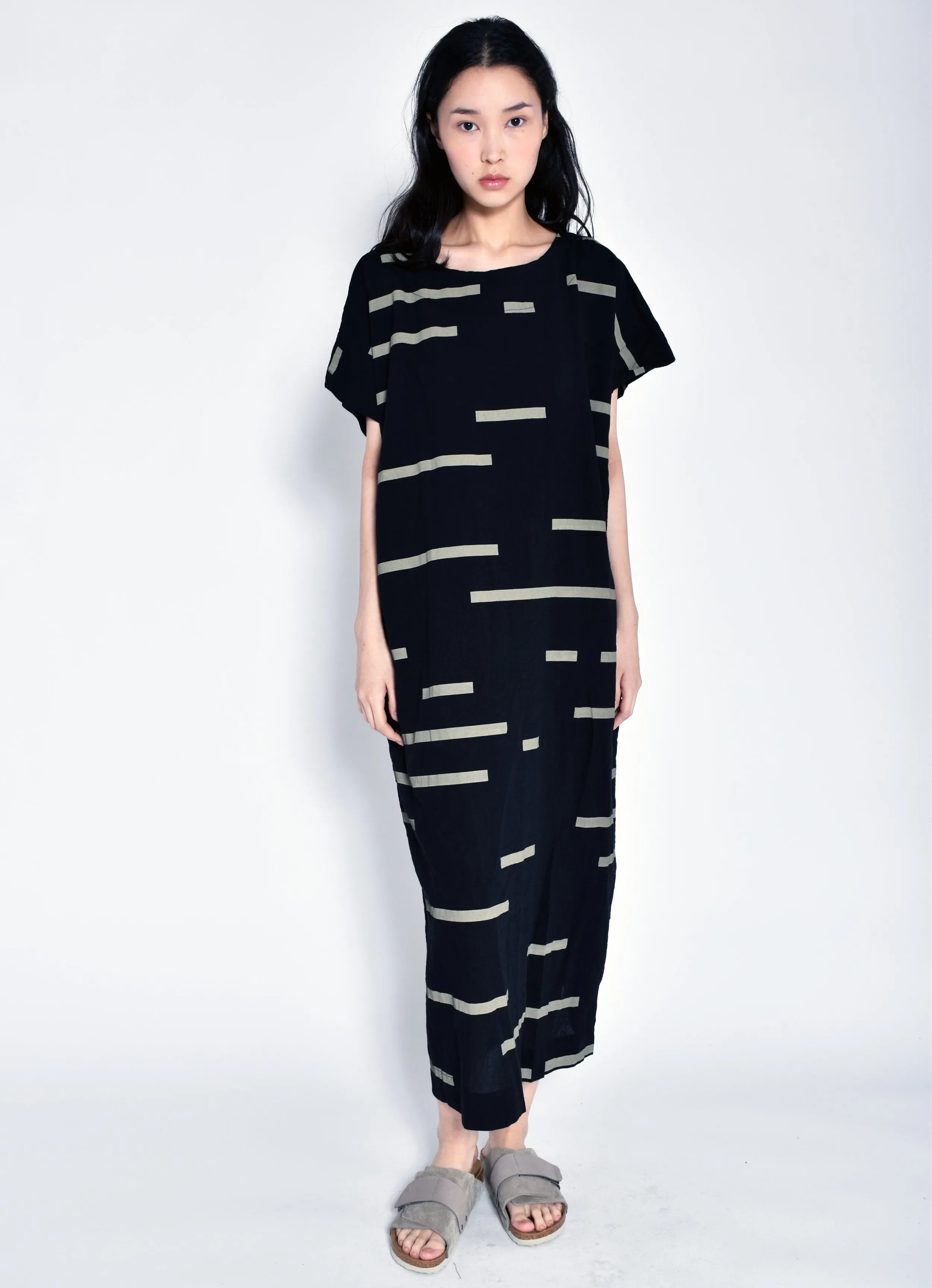 BROKEN STRIPE LONG DRESS - BLACK sold by Wildflower