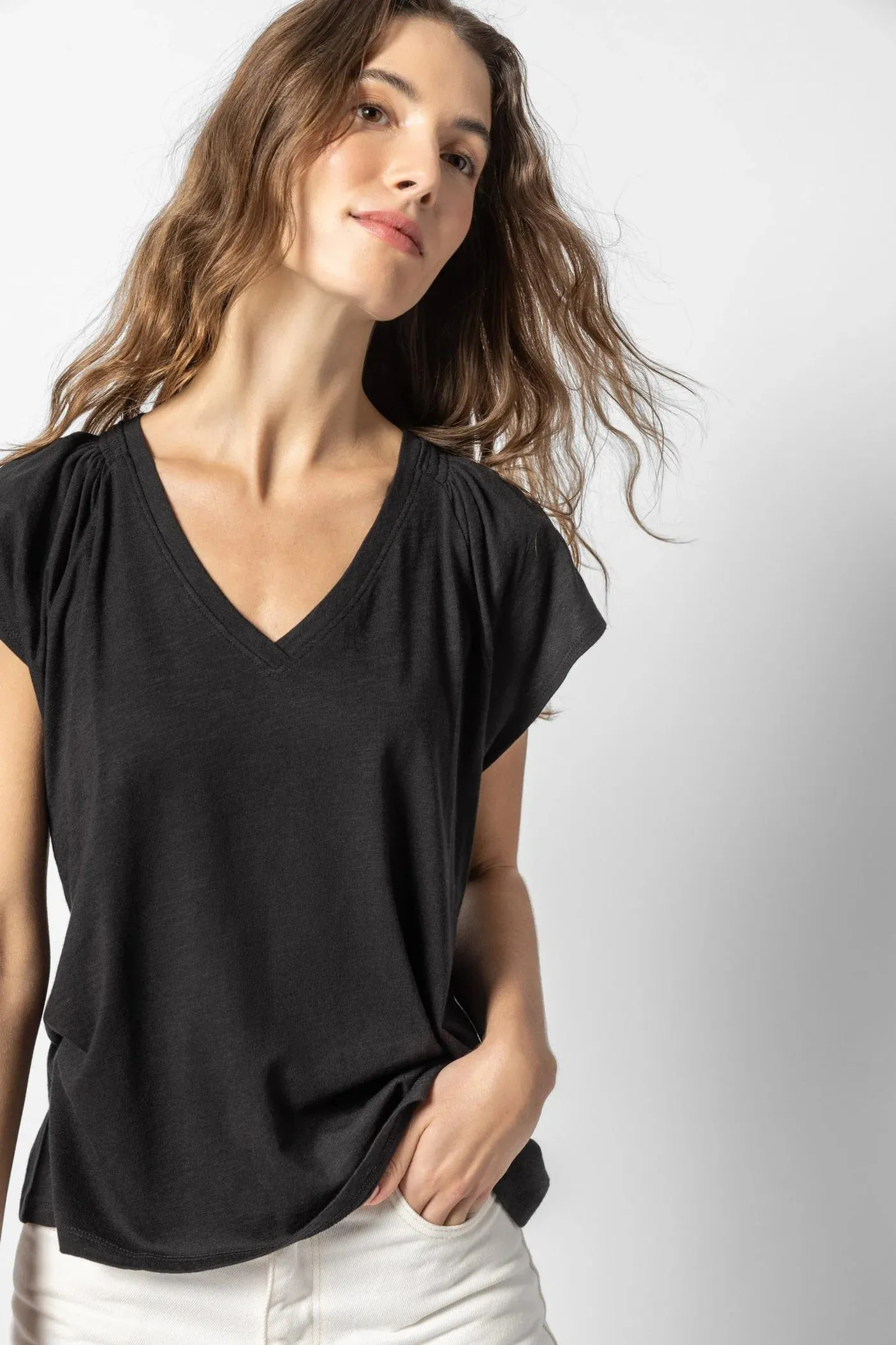 SHIRRED SHOULDER V-NECK sold by Wildflower product image thumbnail 3