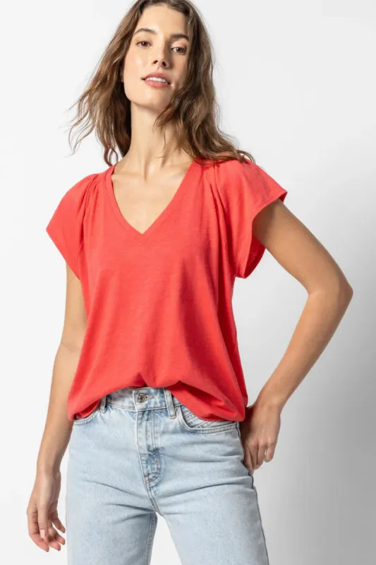 SHIRRED SHOULDER V-NECK sold by Wildflower