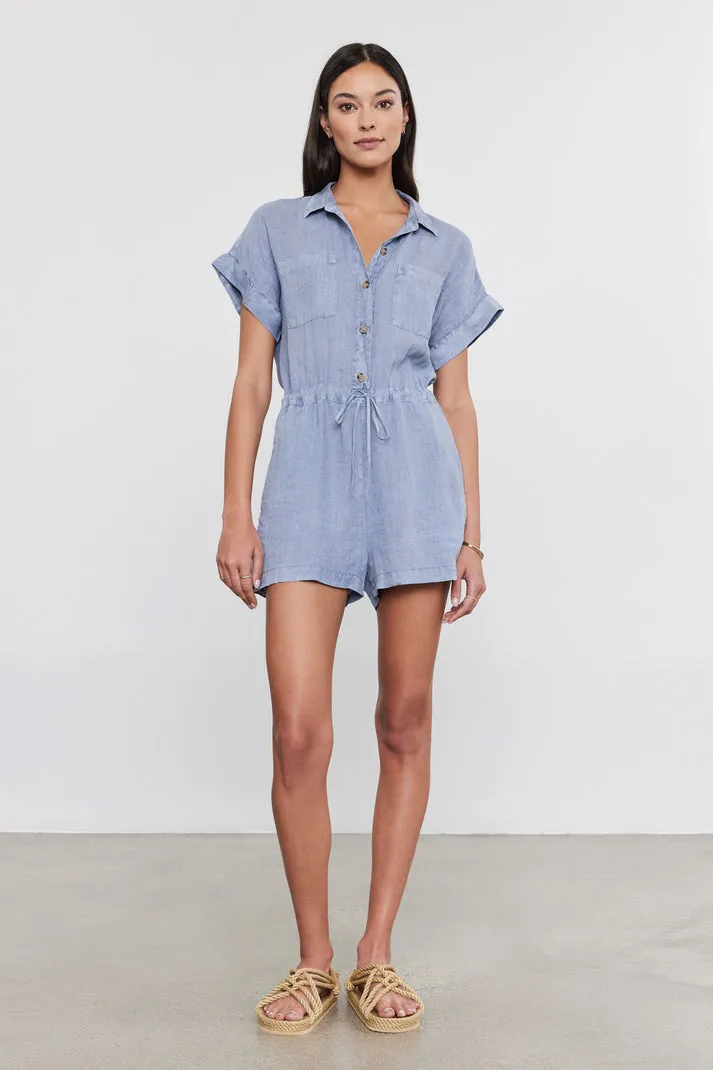CLARE LINEN ROMPER sold by Wildflower