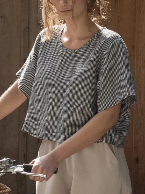 AYA TEE - GINGHAM NOIR sold by Wildflower