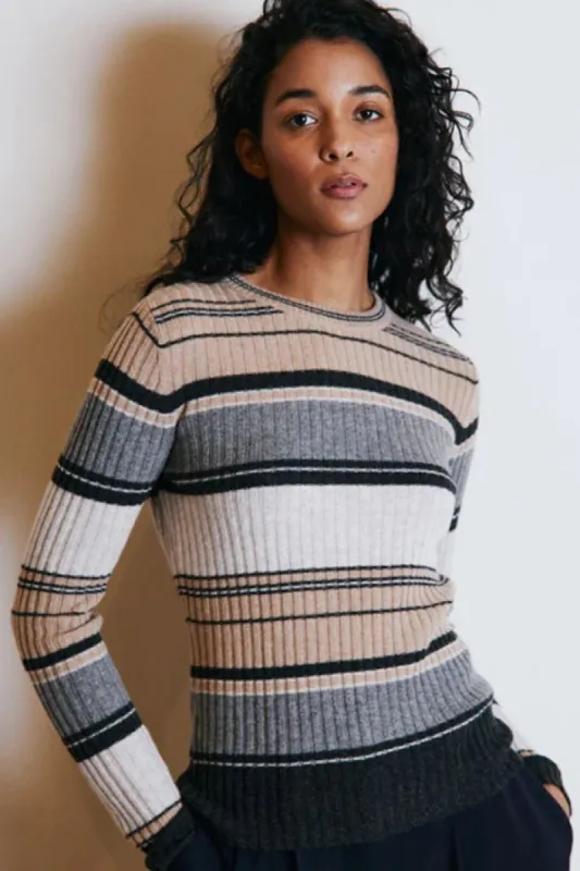 STRIPED RIBBED CREW - NEUTRAL COMBO sold by Wildflower