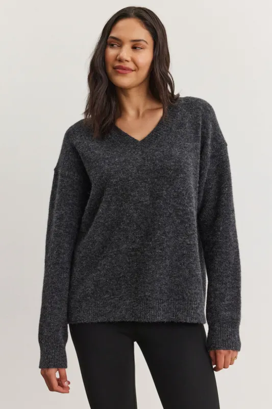 KELSA ALPACA V NECK SWEATER - CHARCOAL sold by Wildflower