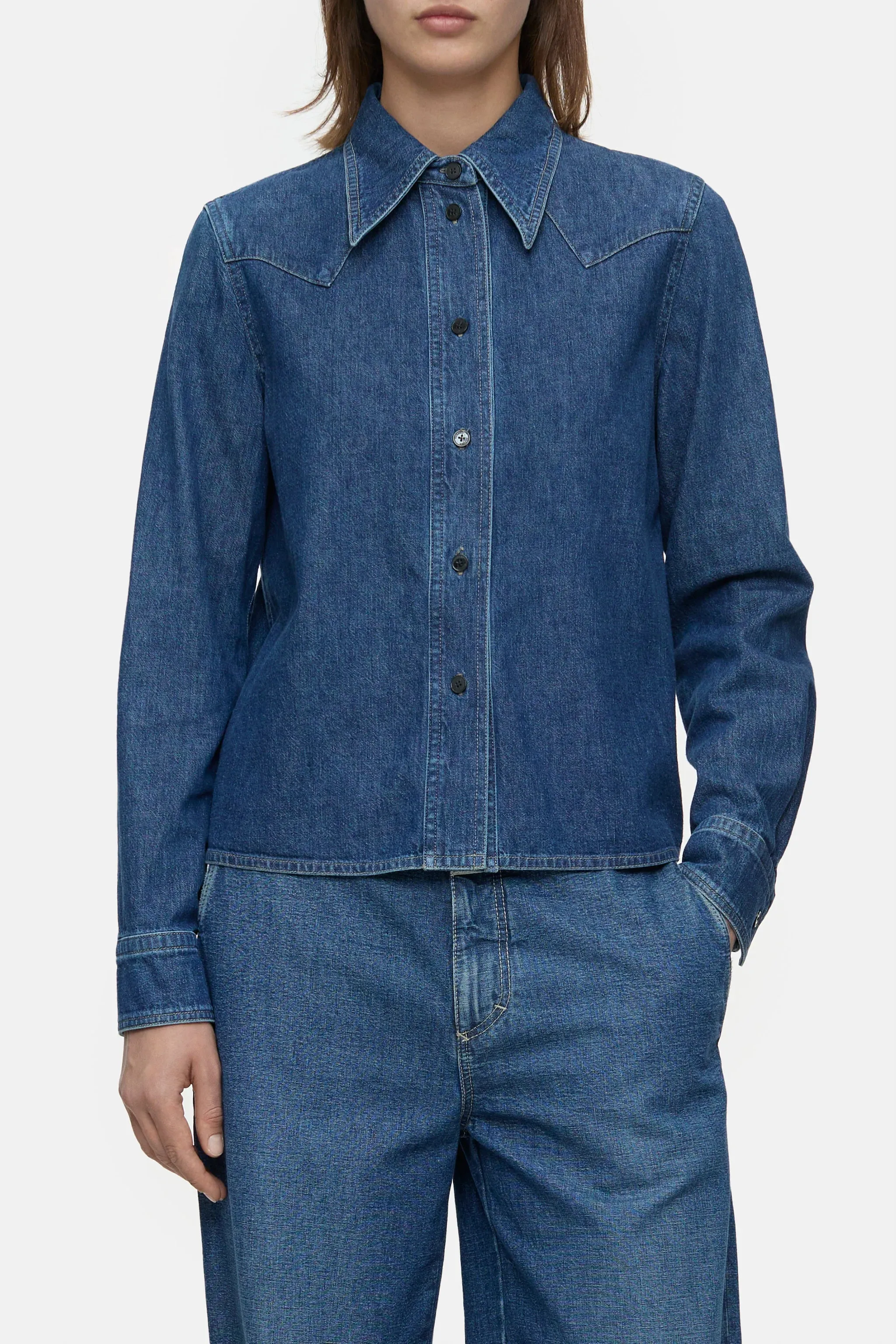 DENIM WESTERN SHIRT - MID BLUE sold by Wildflower