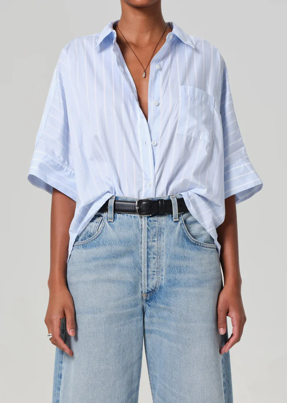 CLAIRE ORAGAMI SHIRT - RHODES STRIPE sold by Wildflower