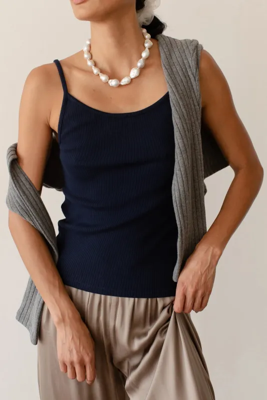 THE RIB SPAGHETTI TANK - NAVY sold by Wildflower