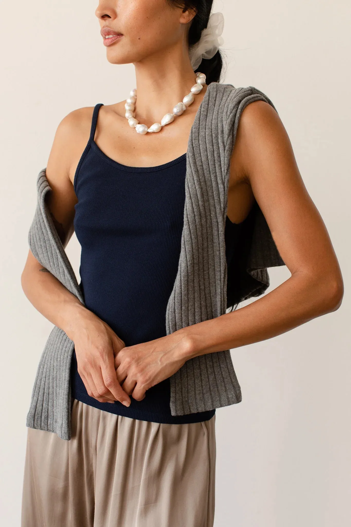 THE RIB SPAGHETTI TANK - NAVY sold by Wildflower product image thumbnail 3