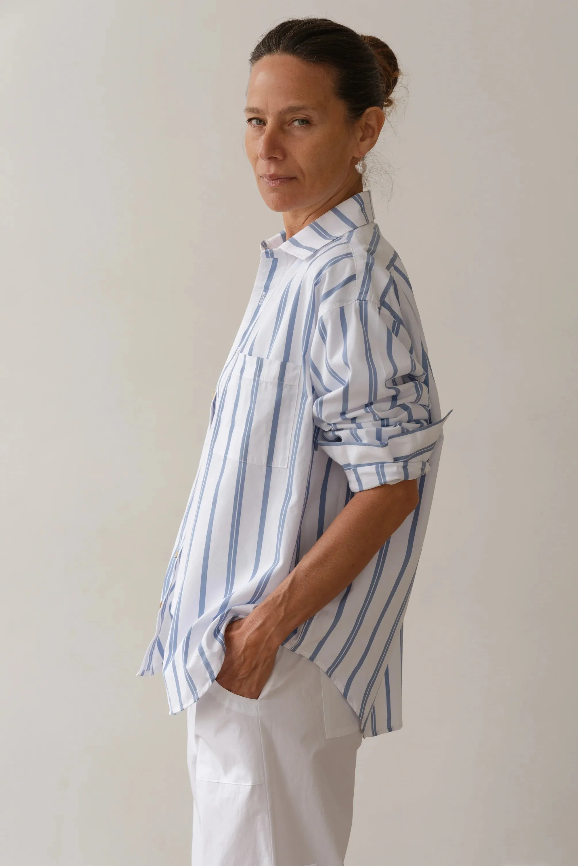 THE POPLIN SHIRT - CORNFLOWER STRIPE sold by Wildflower product image thumbnail 4