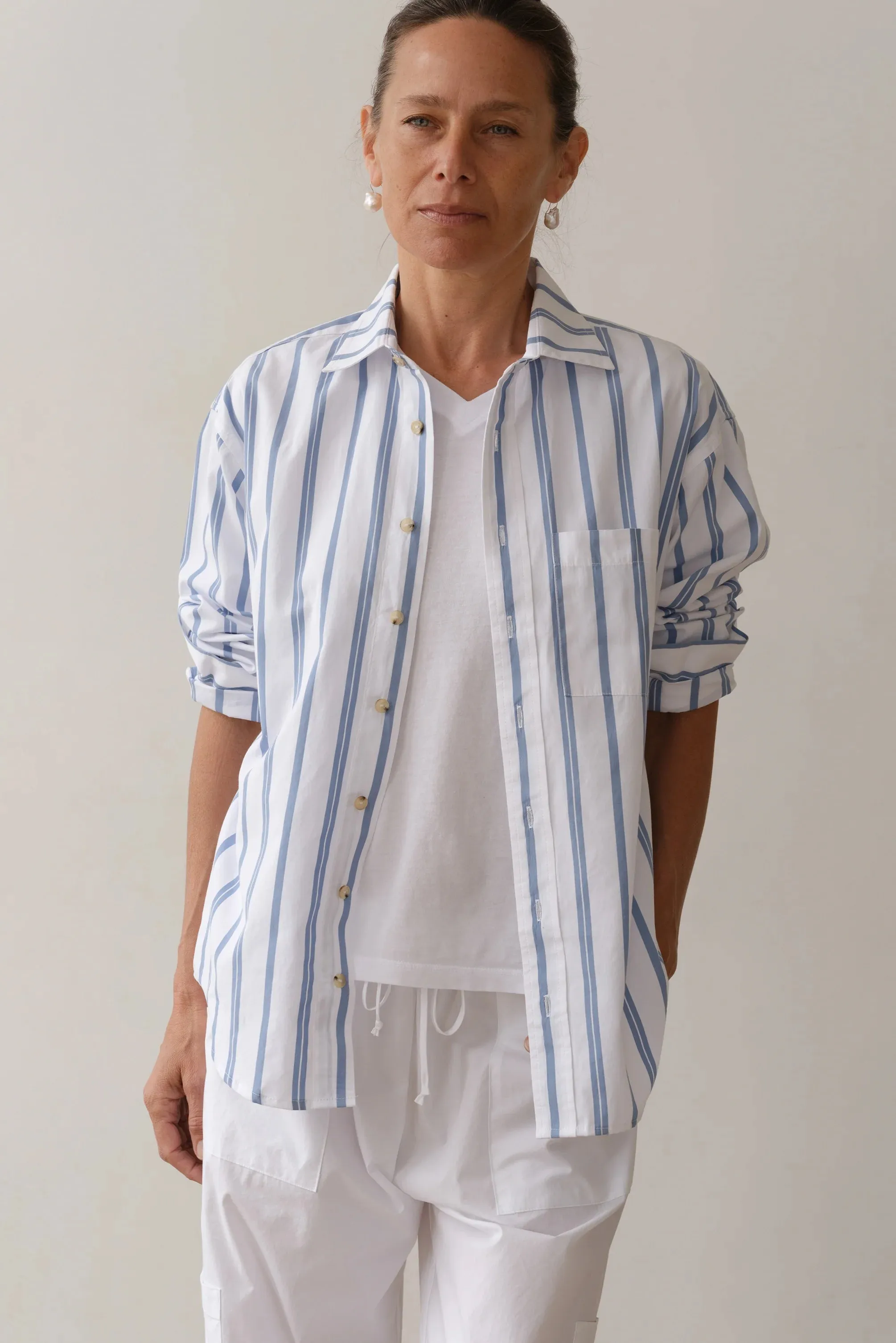 THE POPLIN SHIRT - CORNFLOWER STRIPE sold by Wildflower product image thumbnail 3