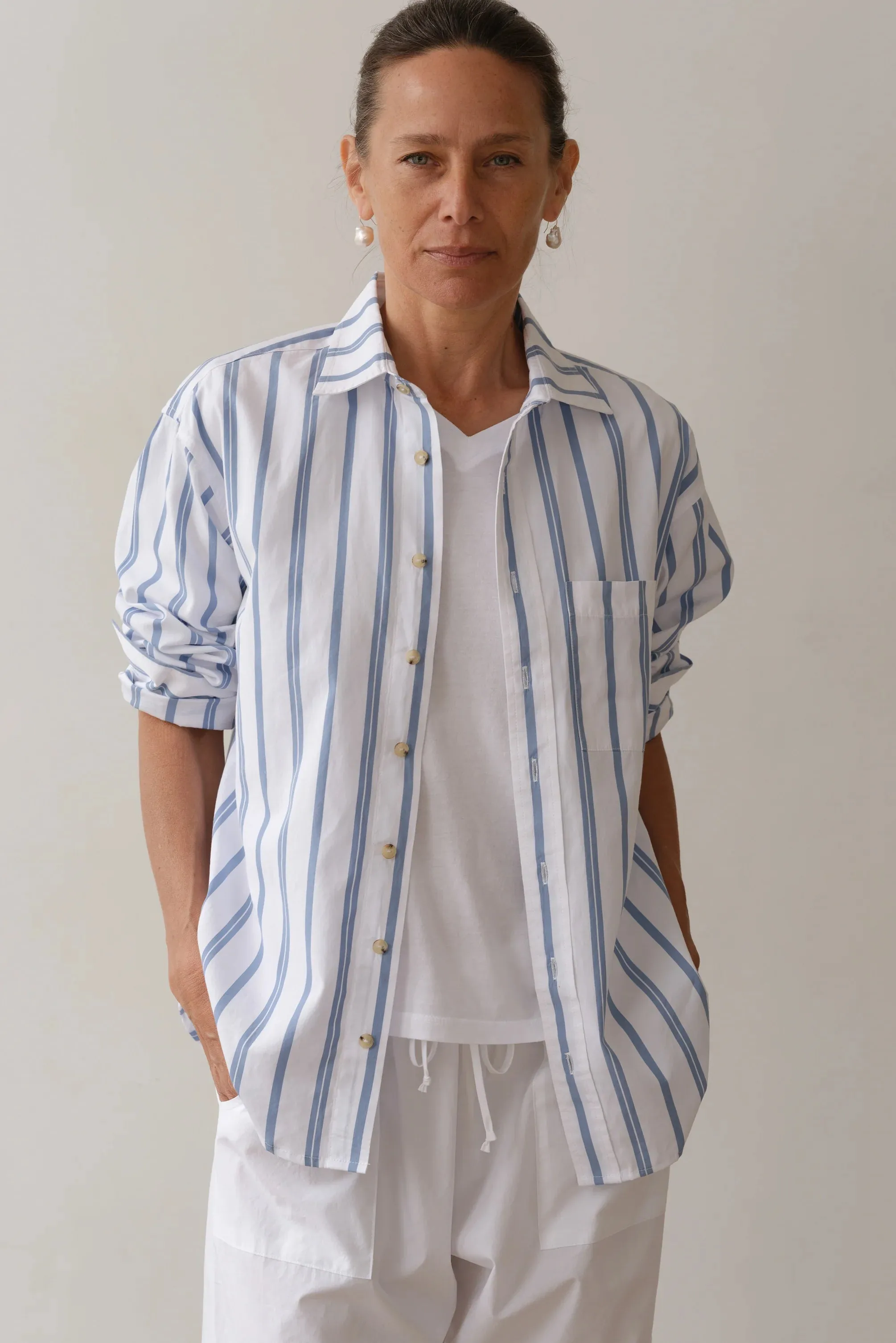 THE POPLIN SHIRT - CORNFLOWER STRIPE sold by Wildflower