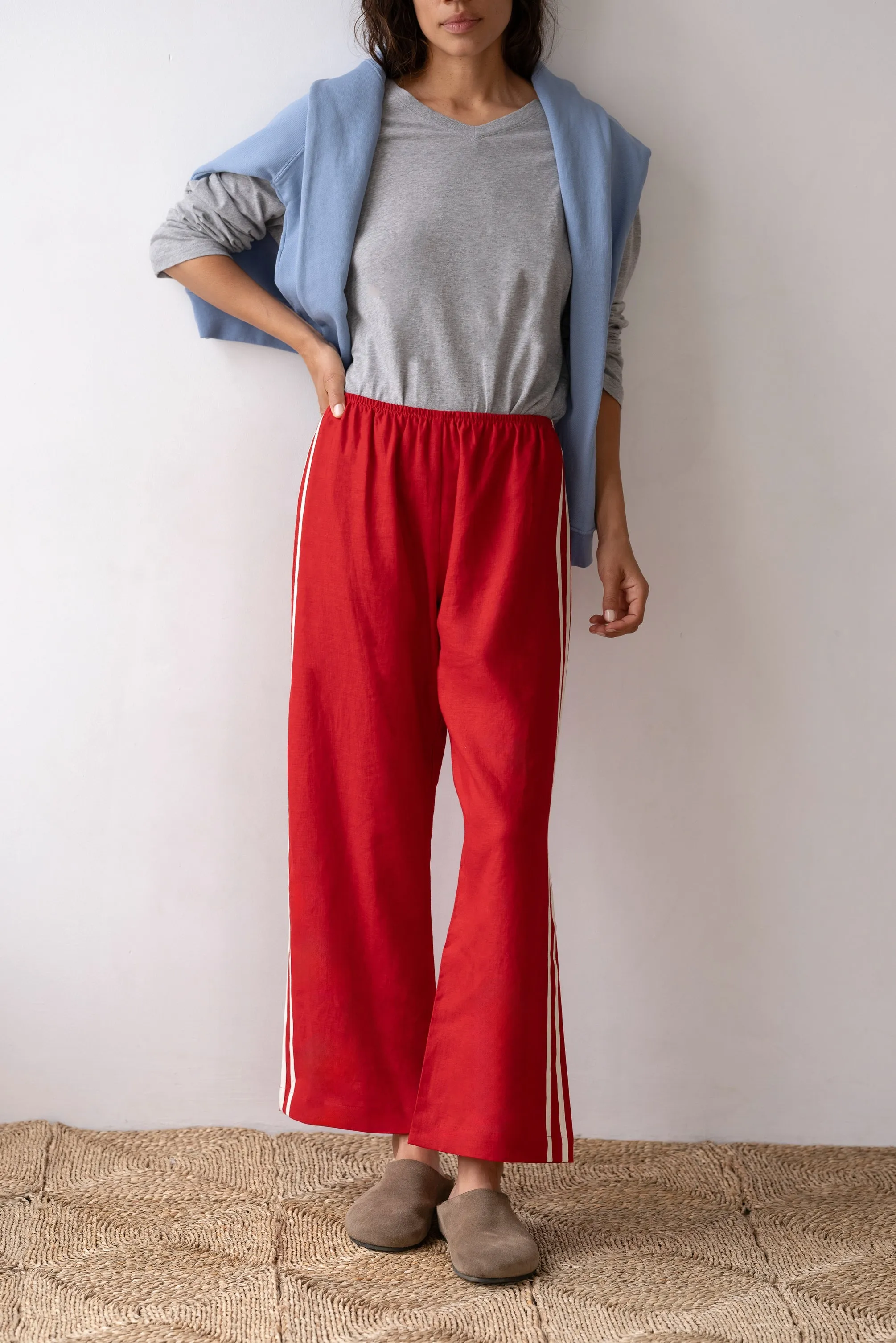 THE LINEN CROP RACER STRIPE PANT sold by Wildflower product image thumbnail 3