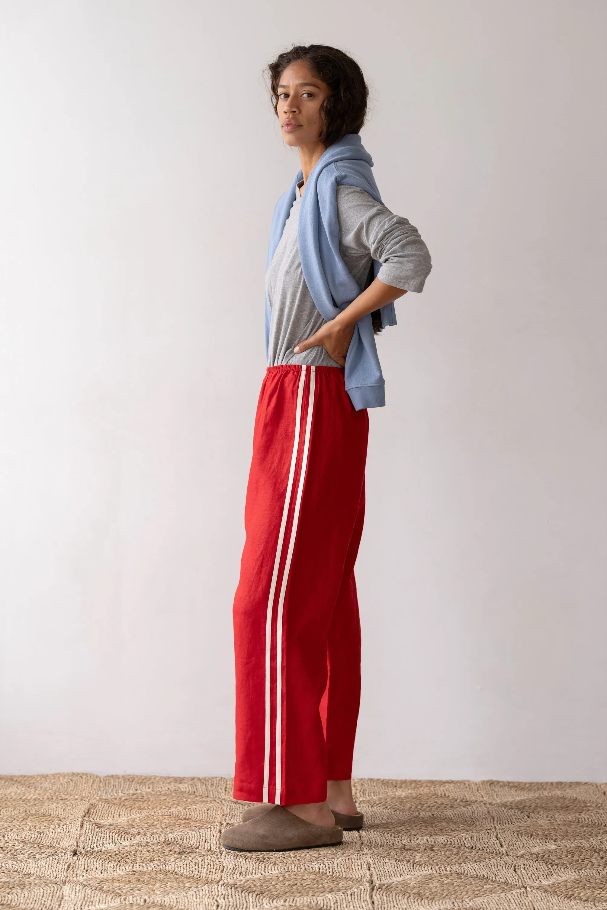 THE LINEN CROP RACER STRIPE PANT sold by Wildflower product image thumbnail 4