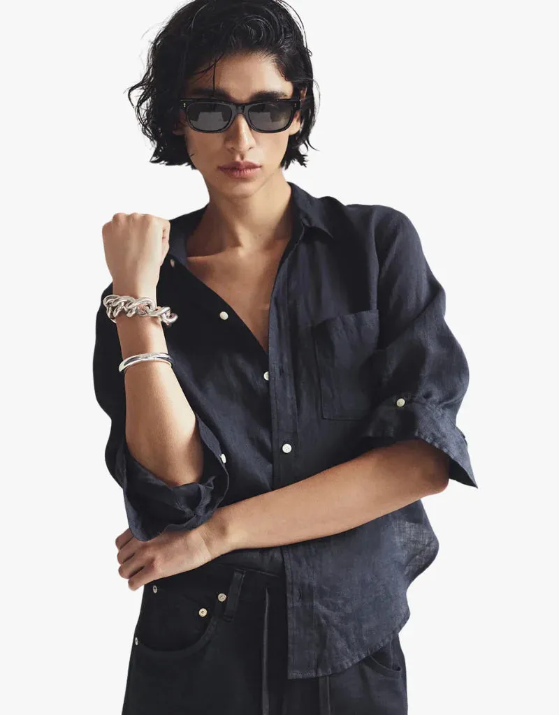 KAYLA SHRUNKEN LINEN SHIRT - NAVY sold by Wildflower product image thumbnail 5