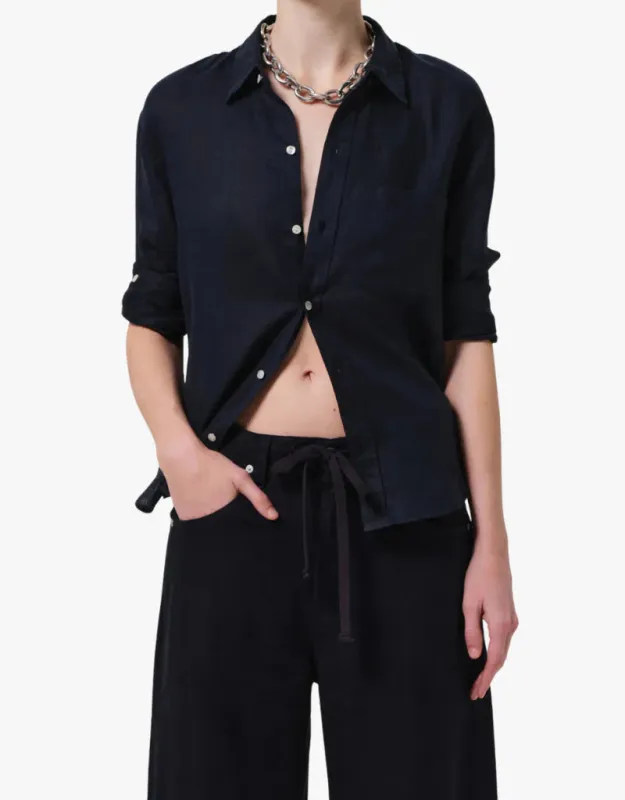 KAYLA SHRUNKEN LINEN SHIRT - NAVY sold by Wildflower