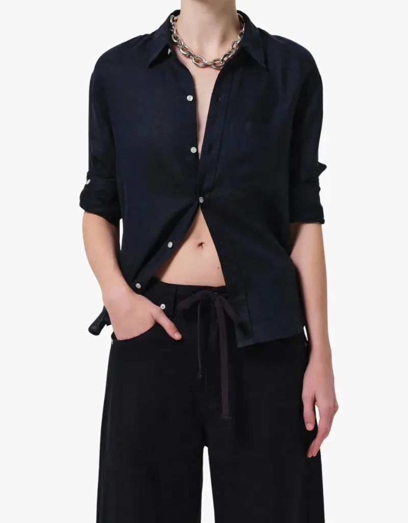 KAYLA SHRUNKEN LINEN SHIRT - NAVY sold by Wildflower