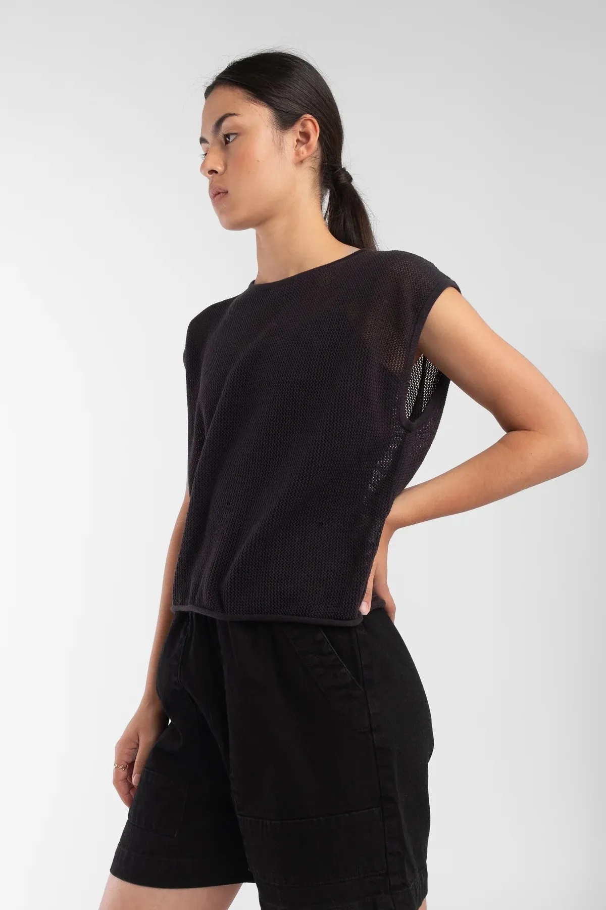 FADED BLACK FINE MESH TANK sold by Wildflower product image thumbnail 5