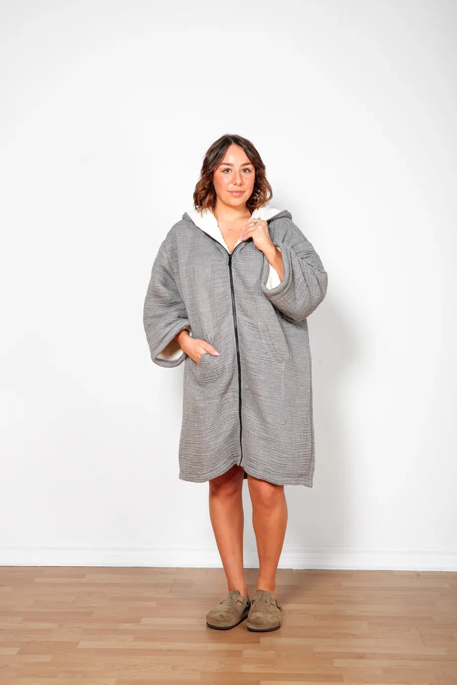 THE POLAR UNISEX FLEECE LINED MUSLIN ZIP PONCHO sold by Wildflower product image thumbnail 2
