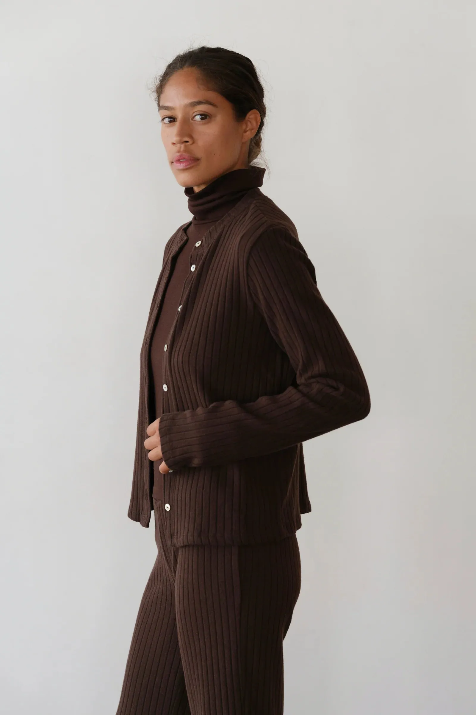 THE SWEATER RIB CARDI - ESPRESSO sold by Wildflower product image thumbnail 3