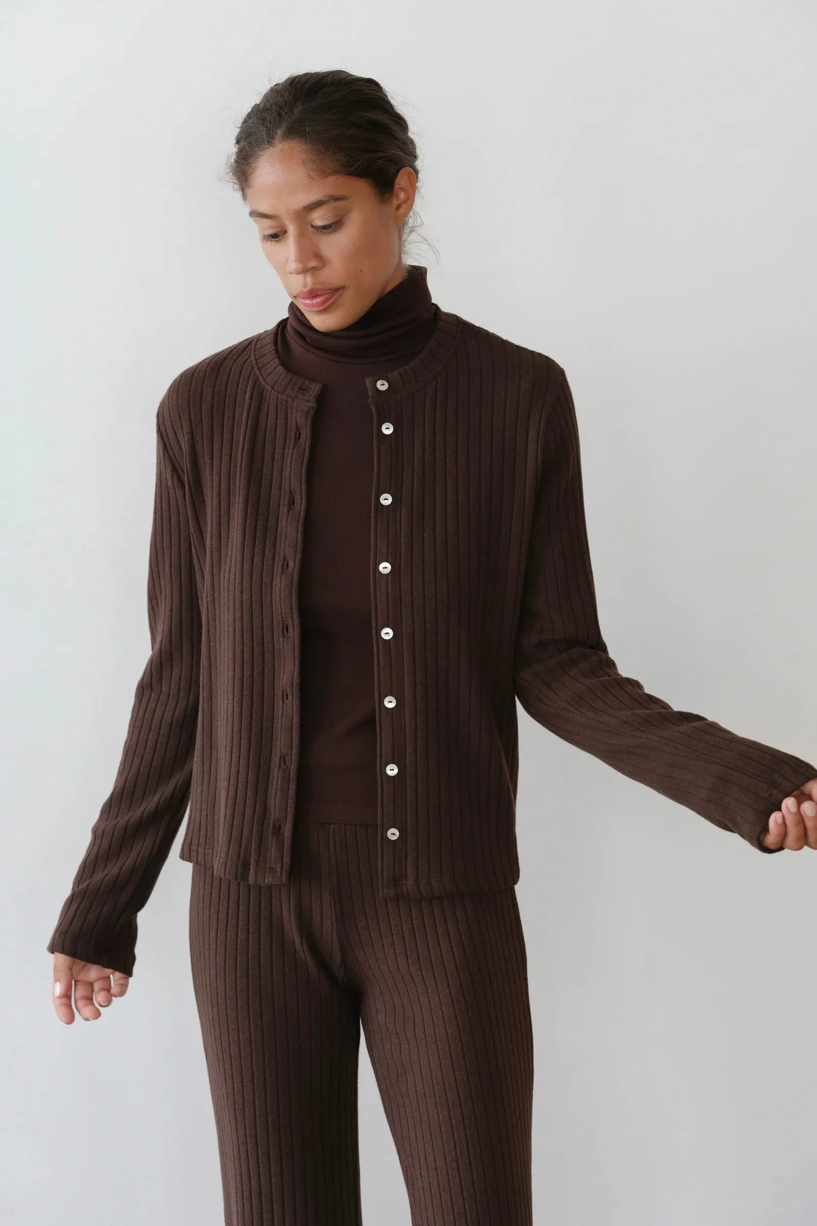 THE SWEATER RIB CARDI - ESPRESSO sold by Wildflower product image thumbnail 2