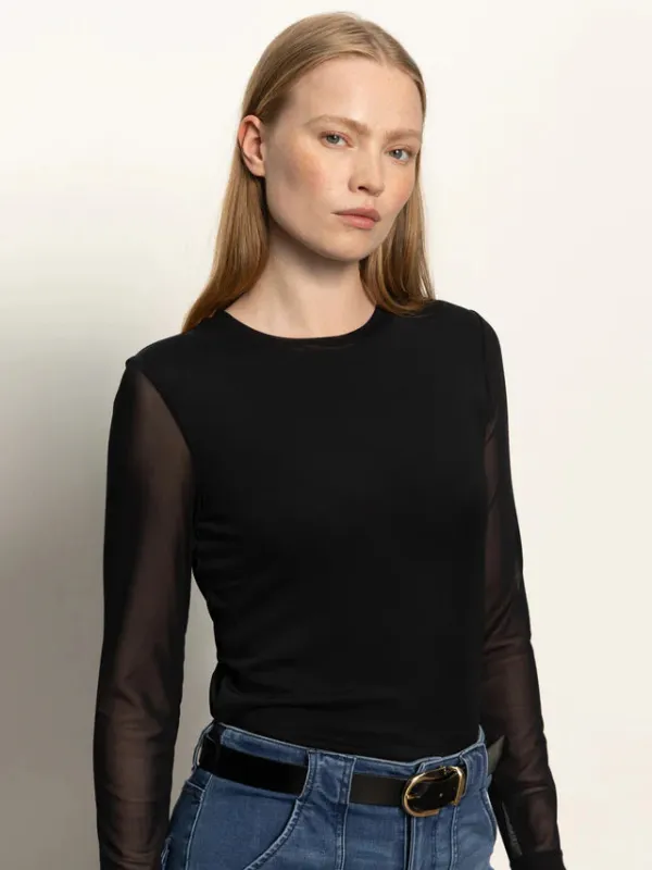 LONG SLEEVE PERFECT MESH TEE - BLACK sold by Wildflower