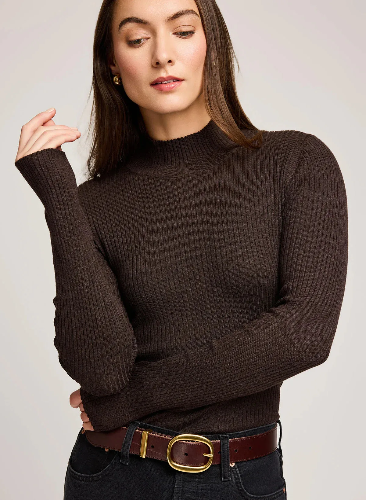 ARLEN MOCK NECK SWEATER - HEATHER DARKWOOD sold by Wildflower