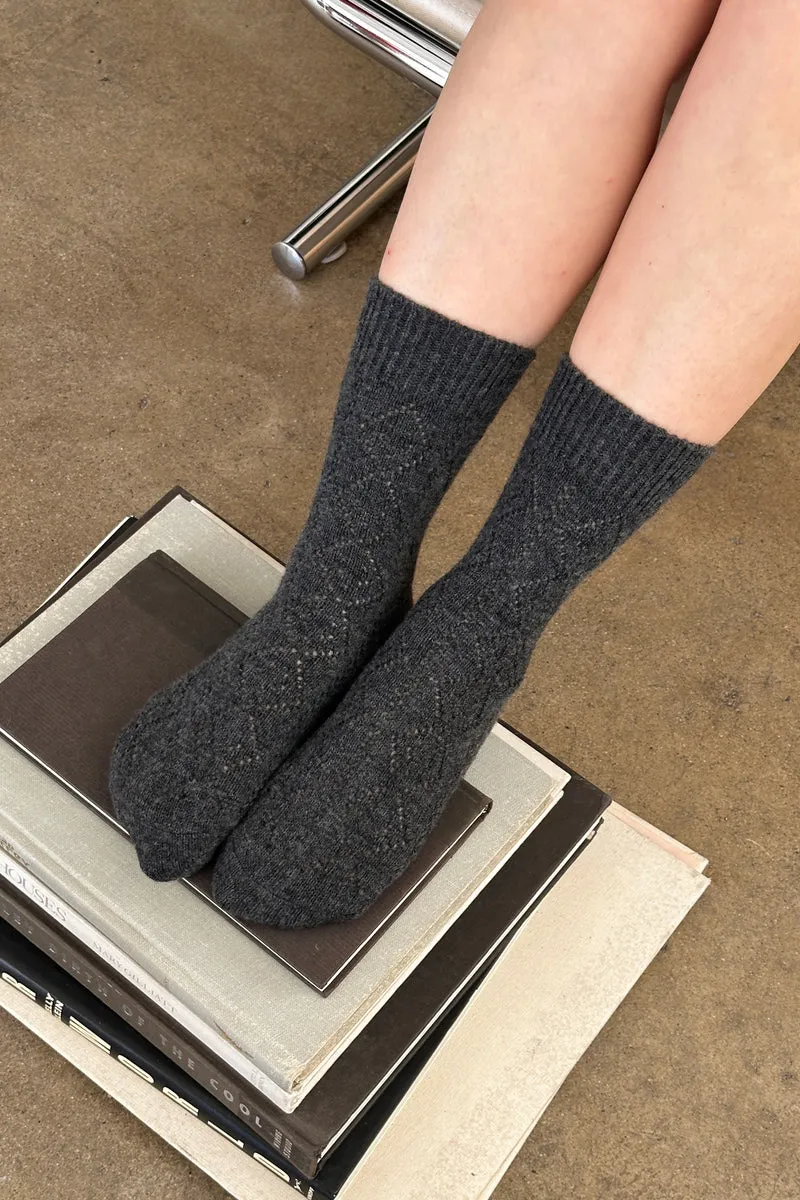CASHMERE POINTELLE SOCKS - CHARCOAL sold by Wildflower