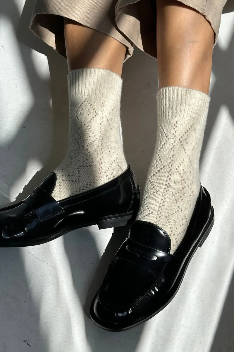 CASHMERE POINTELLE SOCKS - CREAM sold by Wildflower