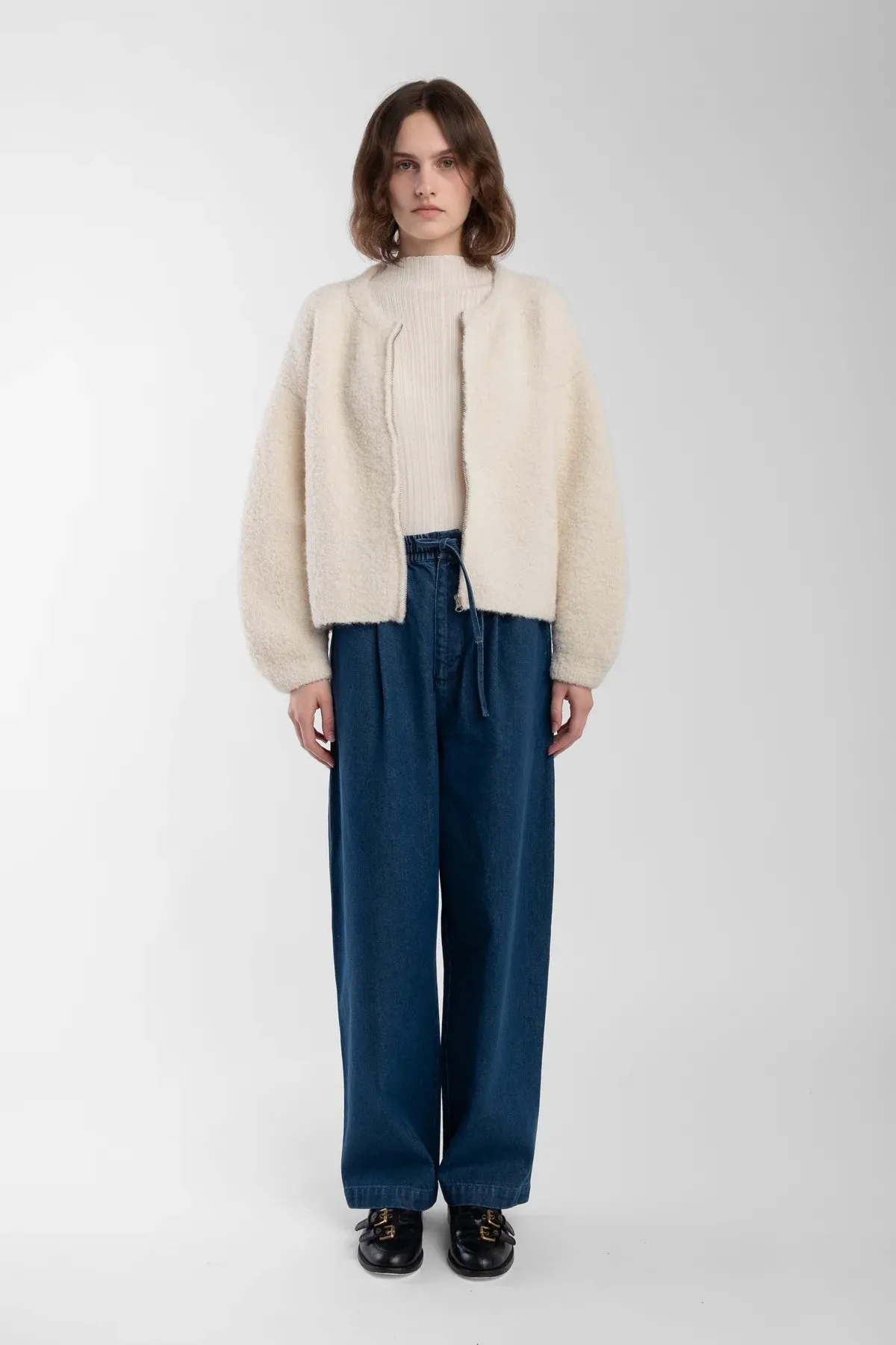 CREAM BOUCLE ZIP CARDIGAN sold by Wildflower