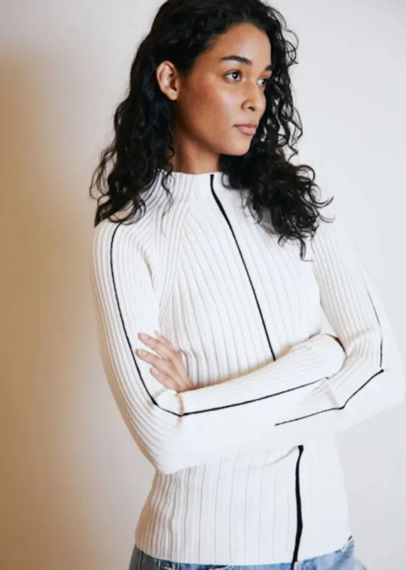 RIB FUNNEL NECK WITH CONTRAST PIPING sold by Wildflower