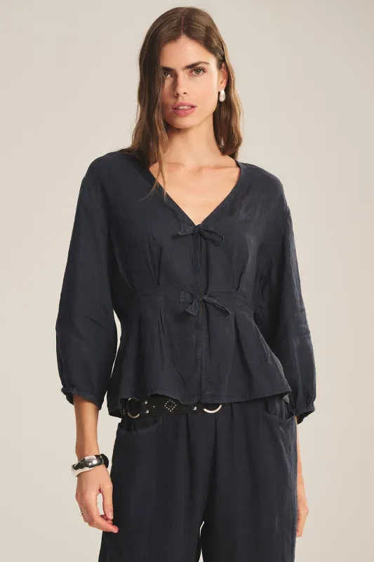 MARTHA WOVEN LINEN TOP - SHADOW sold by Wildflower