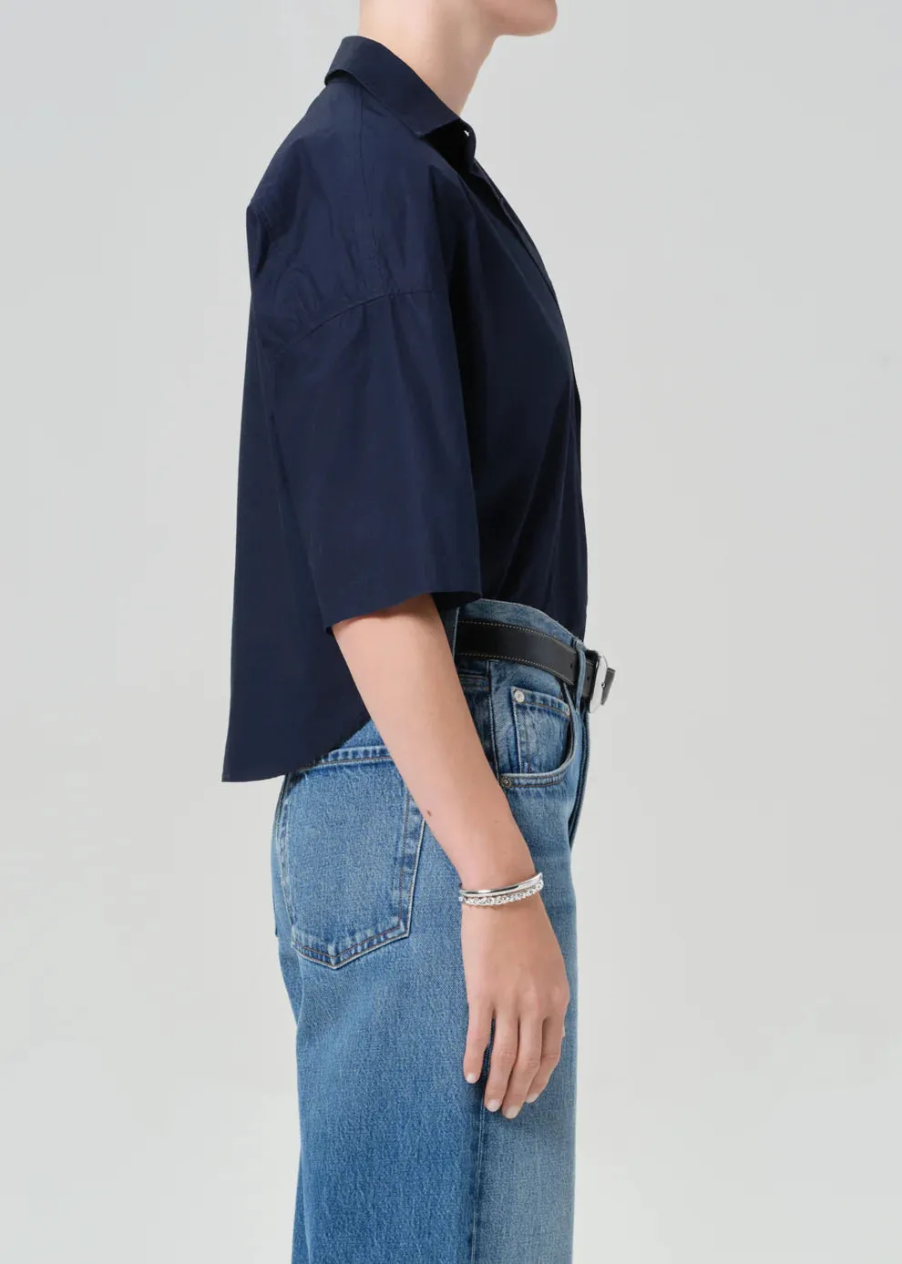 FRANCIS CROPPED CAPE BUTTON UP - NAVY sold by Wildflower product image thumbnail 3