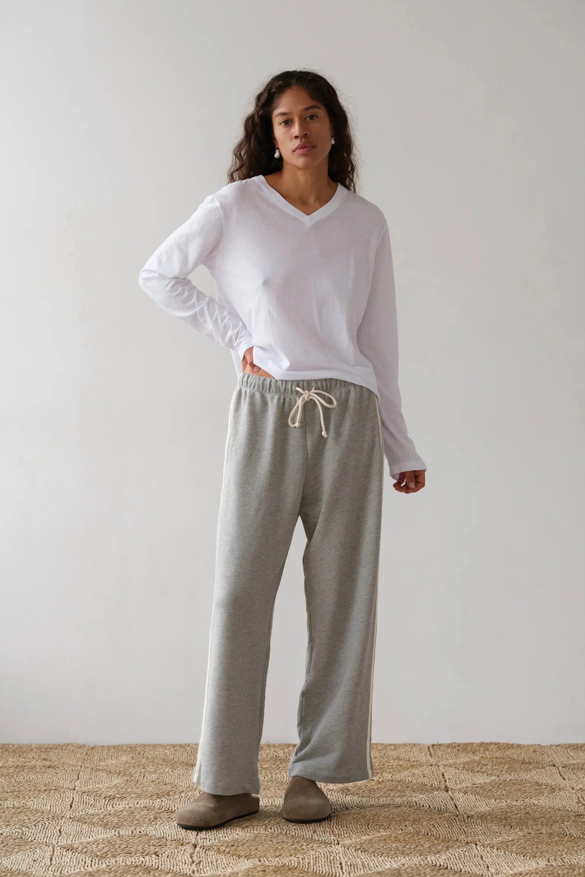 ECO TERRY STRIPE CROP PANT - HEATHER GREY sold by Wildflower product image thumbnail 4