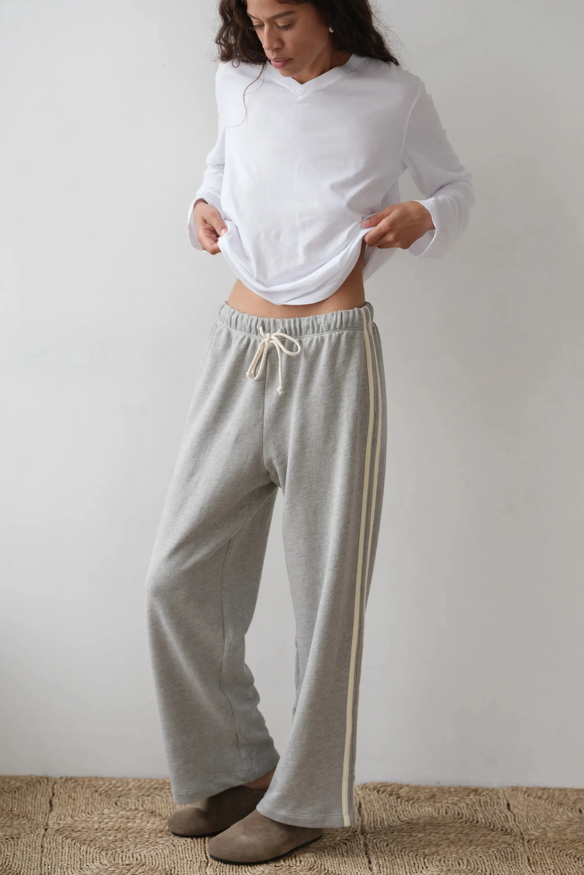 ECO TERRY STRIPE CROP PANT - HEATHER GREY sold by Wildflower product image thumbnail 3