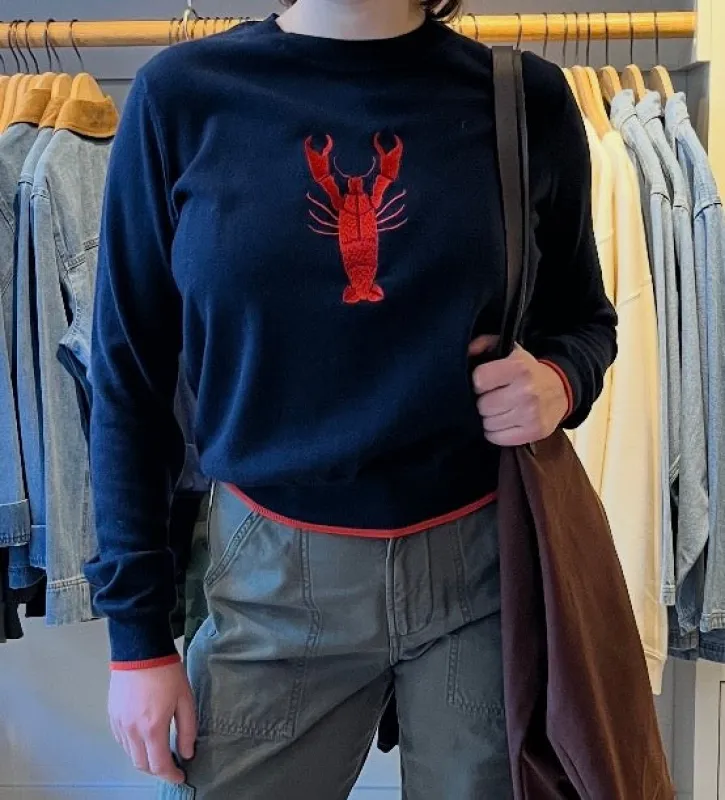 LOBSTER CREW SWEATER - NAVY made by Wildflower