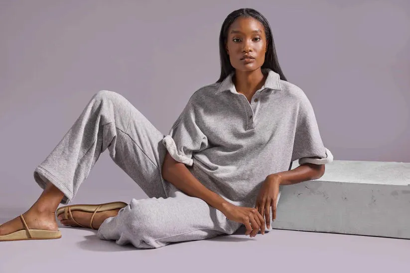 OVERSIZED TERRY POLO - HEATHER GREY sold by Wildflower product image thumbnail 3