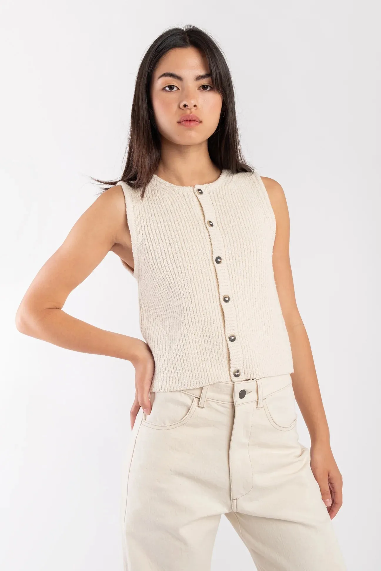 CREAM BOUCLE RIB VEST sold by Wildflower product image thumbnail 5