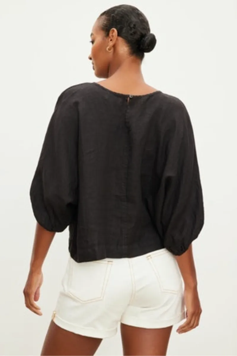 CASS LINEN PUFFY SLEEVE TOP sold by Wildflower product image thumbnail 3