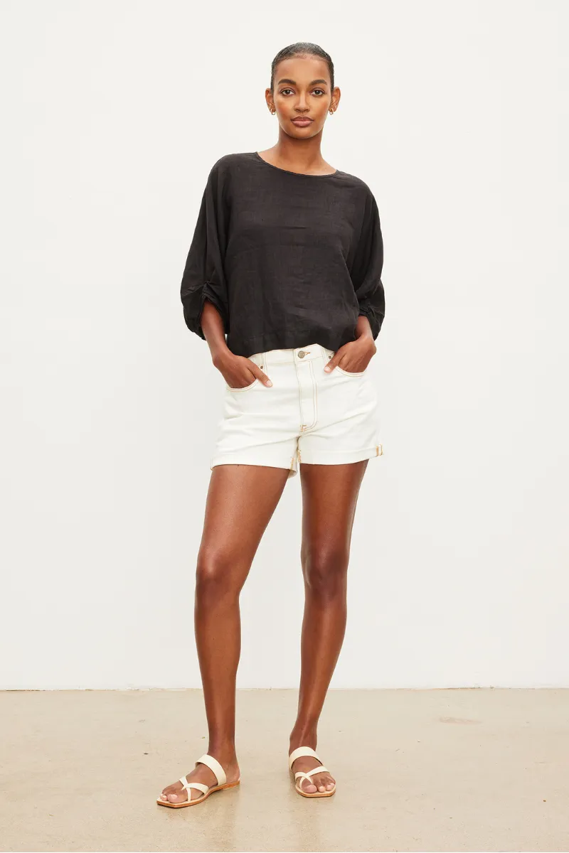 CASS LINEN PUFFY SLEEVE TOP sold by Wildflower