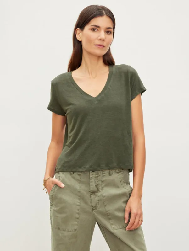 AMBER LINEN V-NECK TOP sold by Wildflower