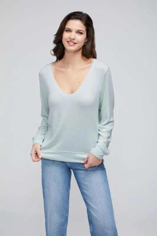 Baggy Beach Jumper Deep V | Morning Mist sold by Wildfox