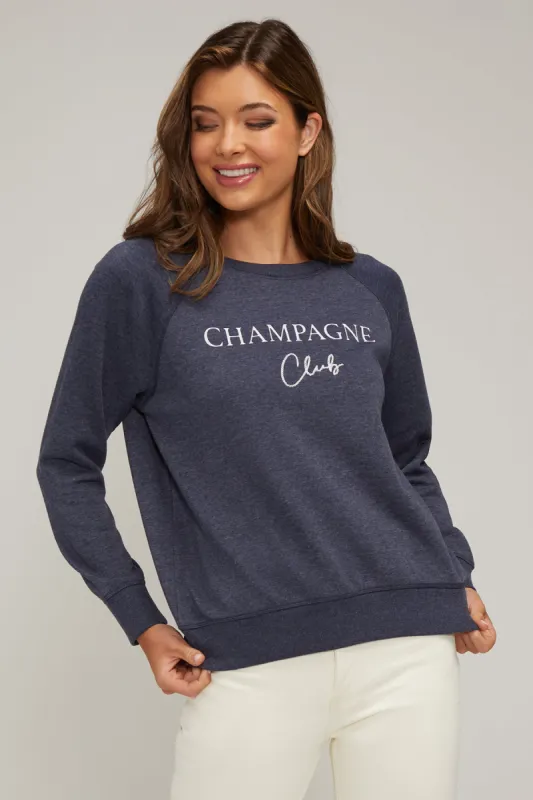Champagne Club Keely Raglan Sweatshirt | Heather Peacoat sold by Wildfox
