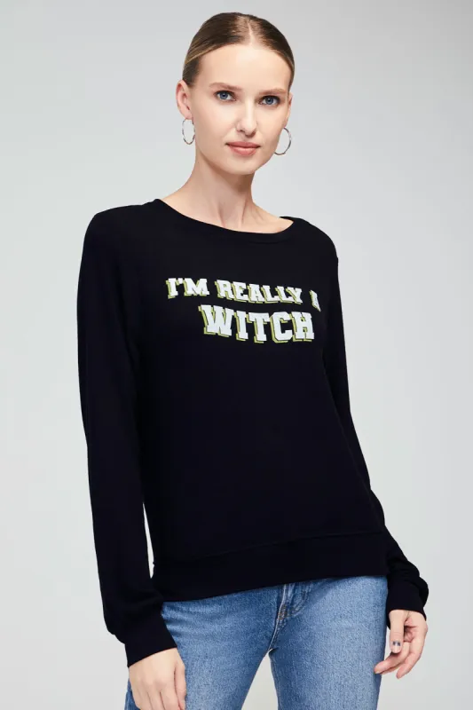 I'm A Witch Baggy Beach Jumper | Jet Black sold by Wildfox
