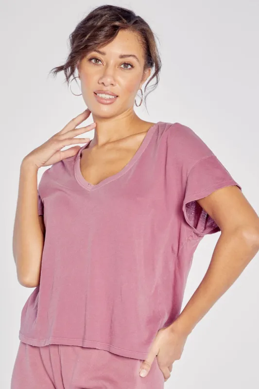 Chrissy V-Neck Tee | Pigment Dry Rose sold by Wildfox