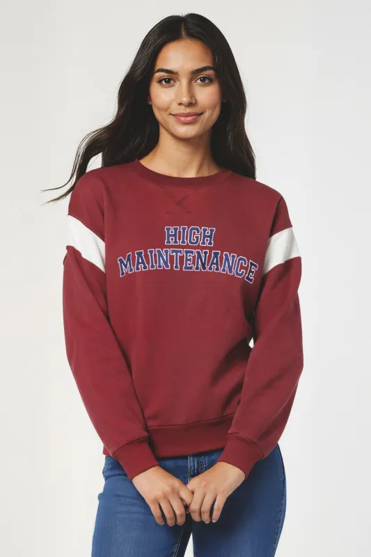 High Maintenance Varsity Charlie Sweatshirt | Cabernet sold by Wildfox