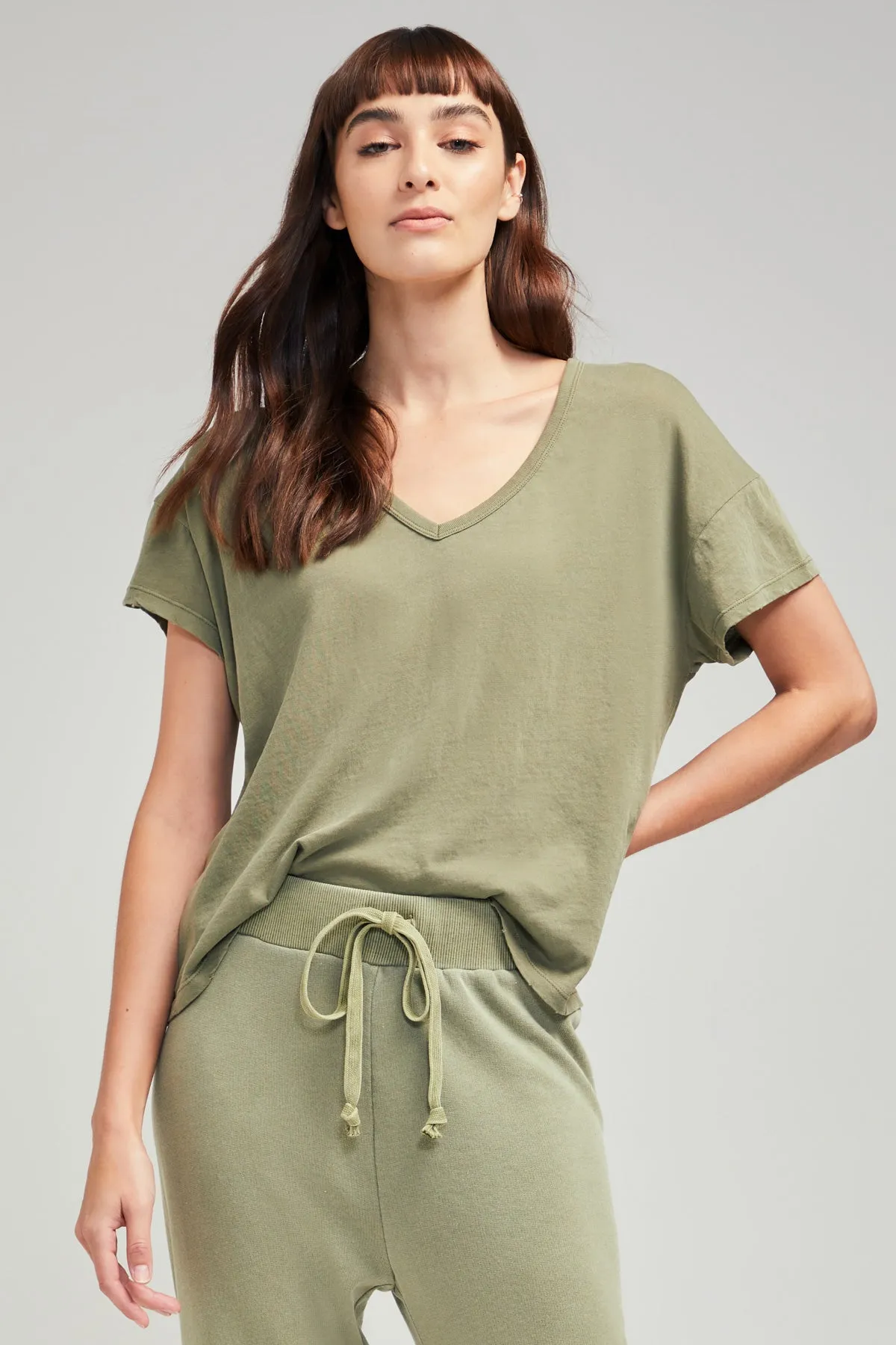 Chrissy V-Neck Tee | Pigment Oil Green sold by Wildfox