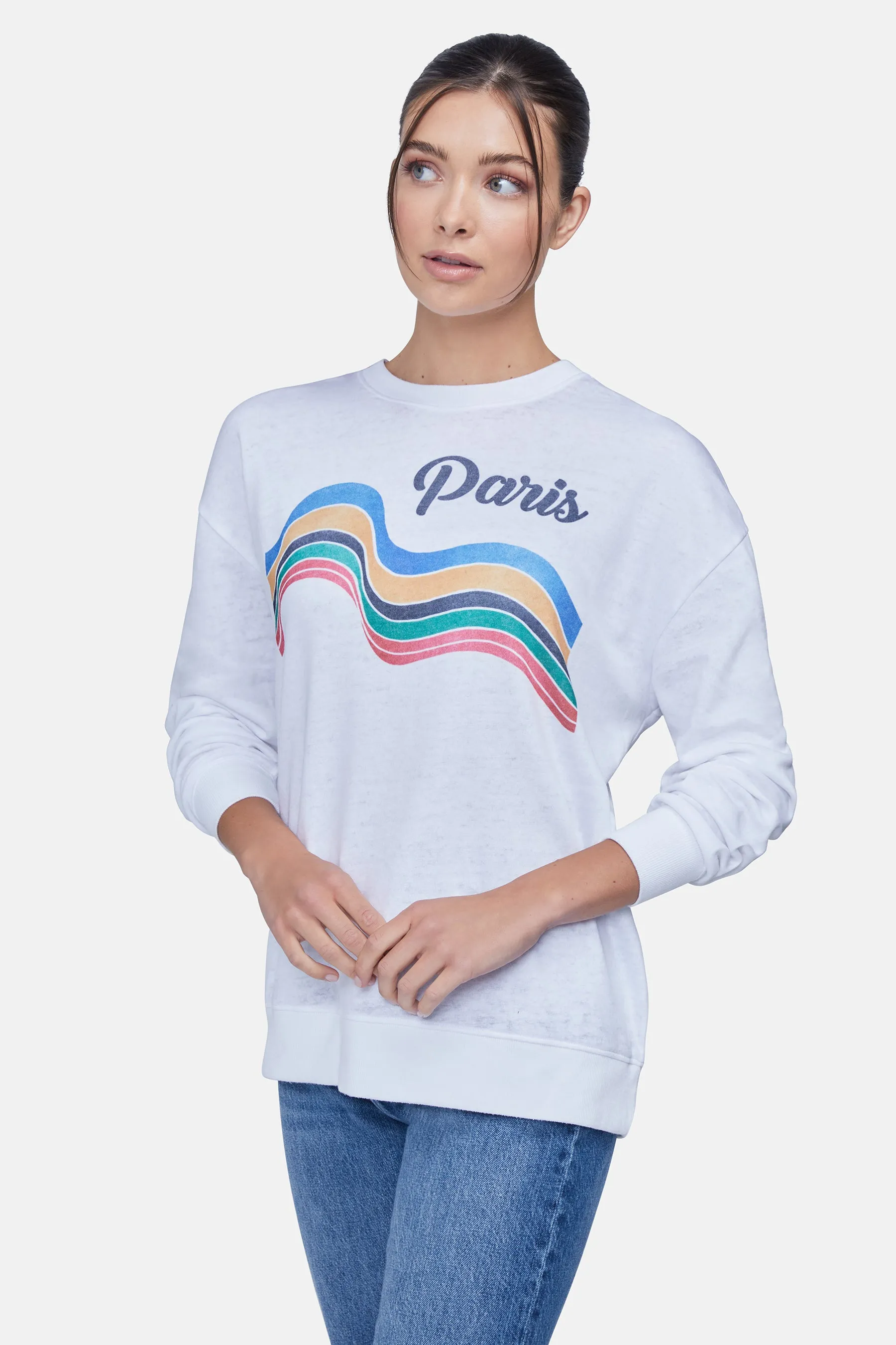 Paris Stripes Roadtrip Sweatshirt | Clean White sold by Wildfox