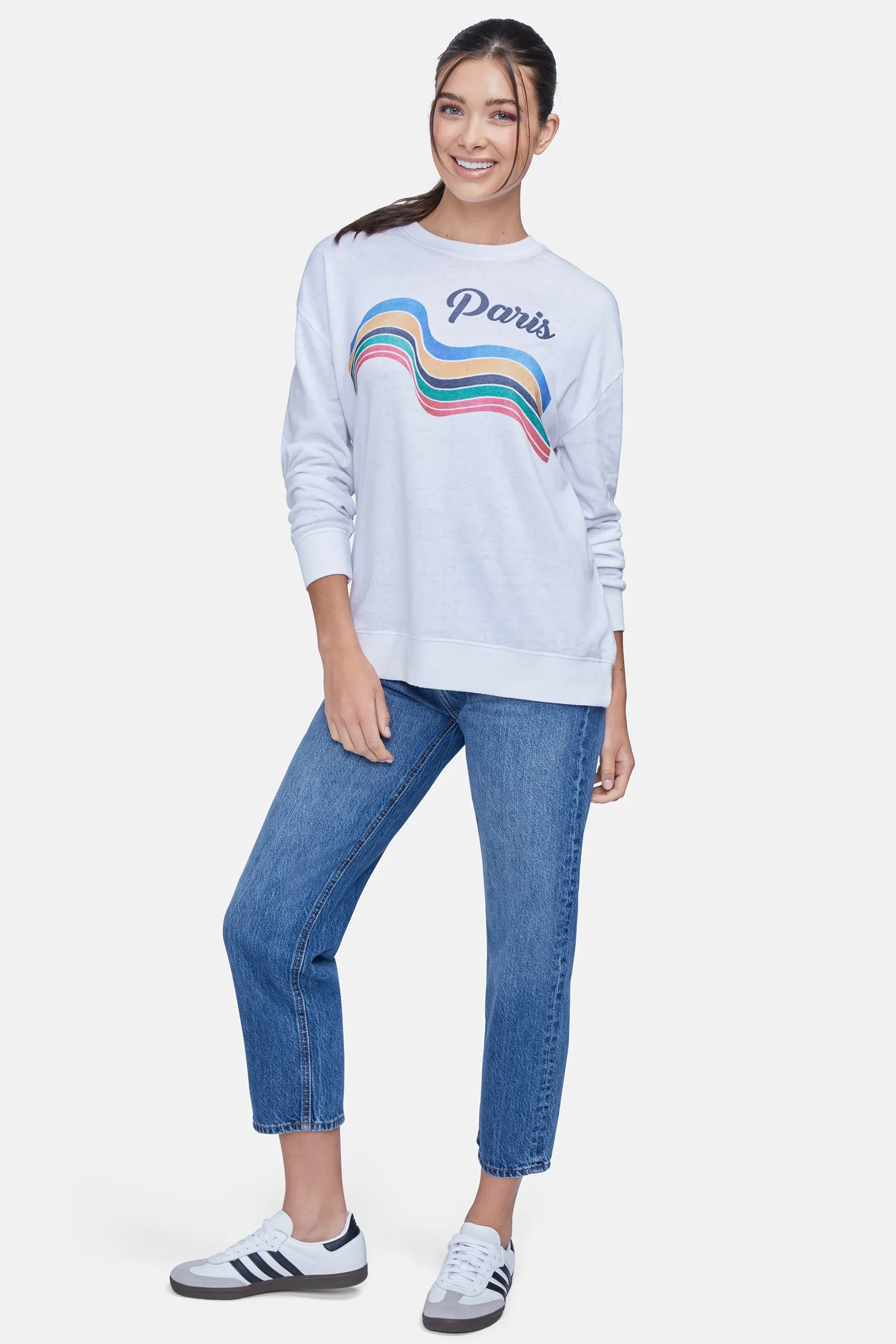 Paris Stripes Roadtrip Sweatshirt | Clean White sold by Wildfox product image thumbnail 2