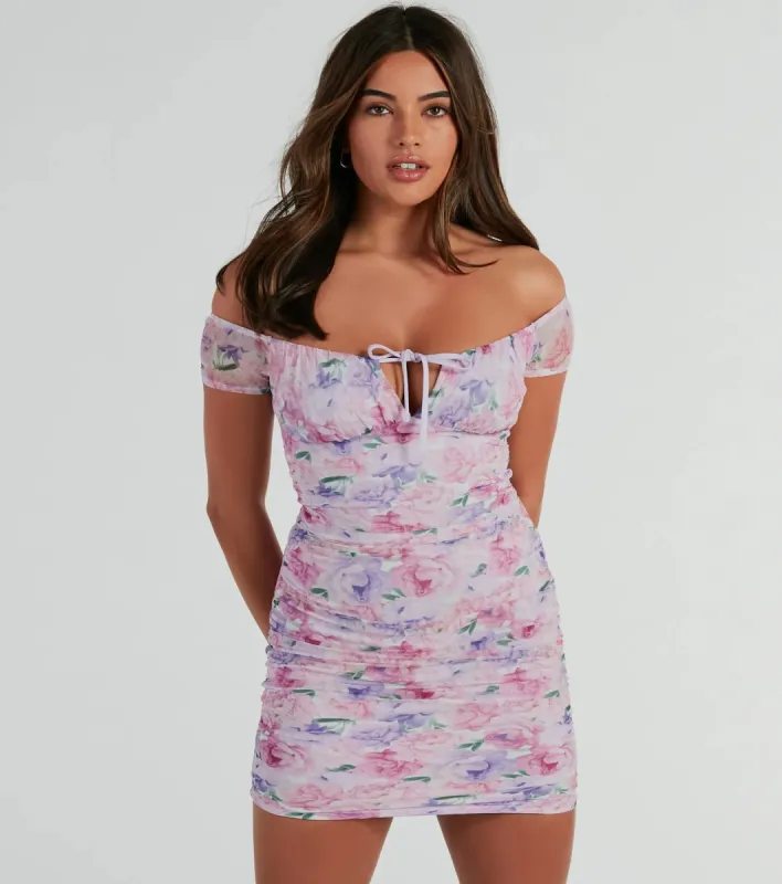 Sweet Charm Off-The-Shoulder Floral Mesh Mini Dress sold by Windsor