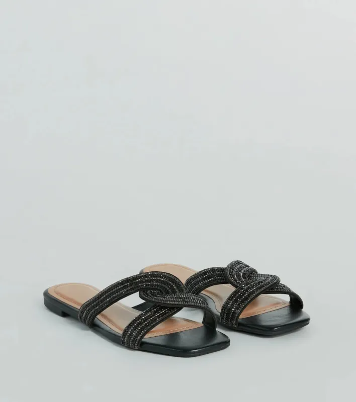 Glam Rhinestone Criss-Cross Strap Faux Leather Sandals sold by Windsor